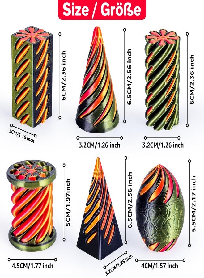 dikale 6 Packs Spiral Cone 3D Printed Fidget Toy Set, Flexible Impossible Cone Pyramid Passthrough Toys for Stress Relief, Desk Deco Relaxing for Kids Adults, Black&Cyan Gold + Gold&Red - Image 2